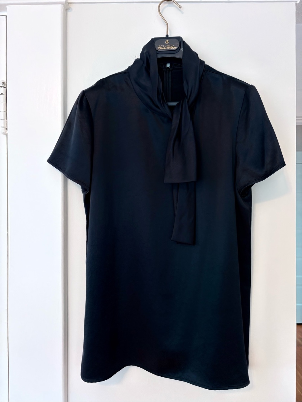 Theory Black Satin Blouse with Bow